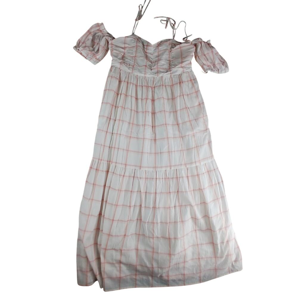Universal Thread Dress Womens Medium Pink Maxi Smock Puff Sleeve Plaid NWT
